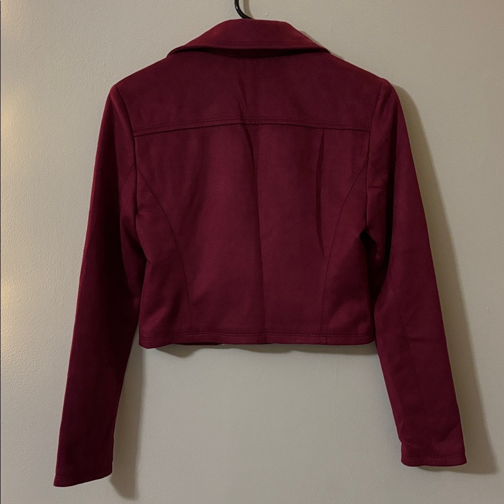 Express Burgundy Faux Suede Crop Jacket - Picture 6 of 7